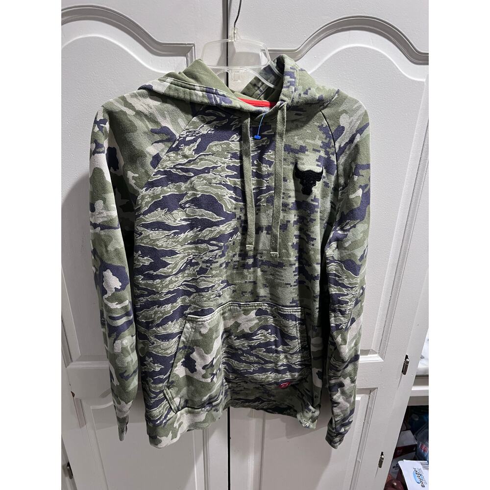 Under Armour Project Rock Camo Hoodie Men’s Medium UA Loose Sweatshirt Green